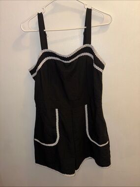 NWT! Black Romper with White Scalloped Trim